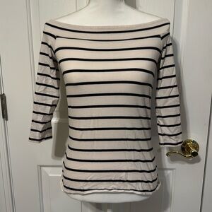 LOFT Black and White Fitted Blouse Sweater